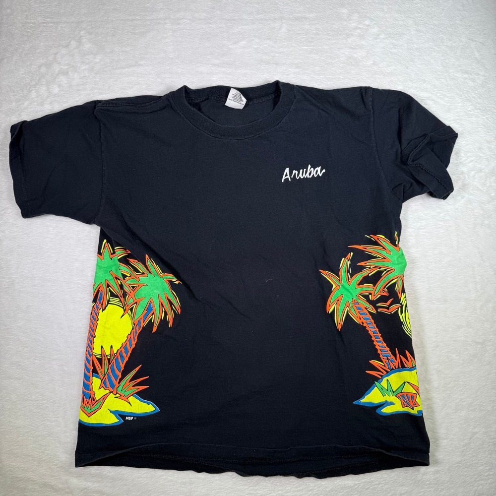 Vintage‎ Aruba T Shirt XL Black Palm Trees Souvenir Vacation Graphic Tee